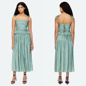 NEW NWT Sea New York Risa Ramie Satin Midi Dress In Sage Green
